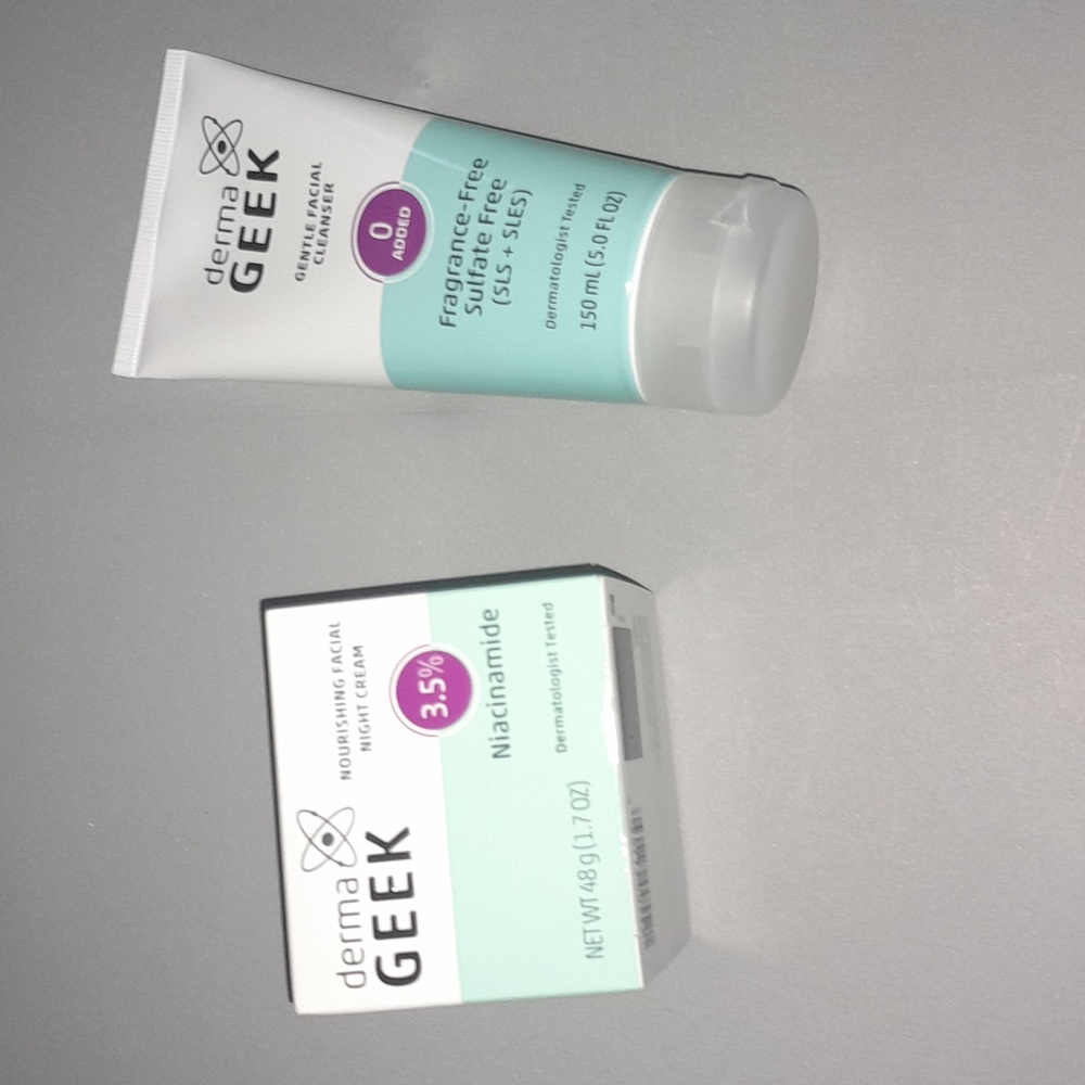 Derma geek night cream and facial cleanser